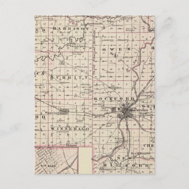 Map of Winnebago County and Belvidere Postcard (Front)