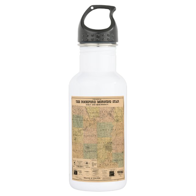 Map of Winnebago County Illinois (1902) Stainless Steel Water Bottle (Front)