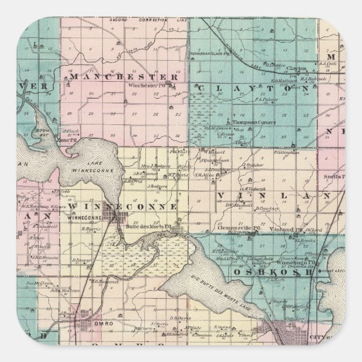 Map of Winnebago County, State of Wisconsin Square Sticker | Zazzle.com