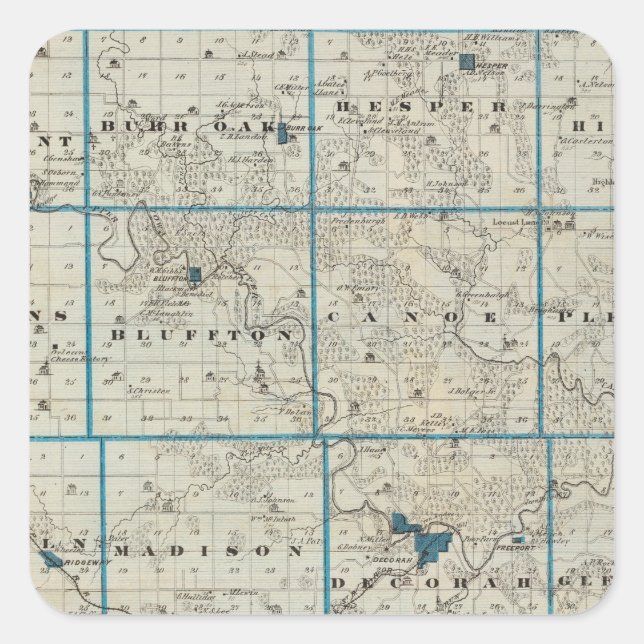 Map of Winneshiek County, State of Iowa Square Sticker (Front)