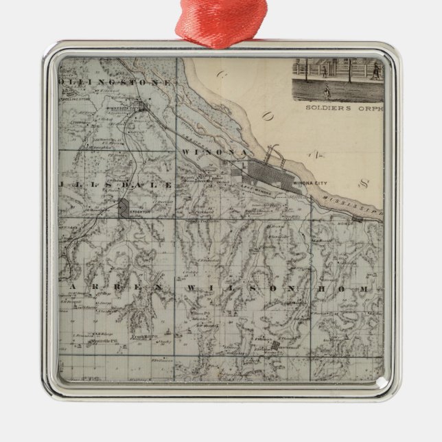 Map of Winona County, Minnesota Metal Ornament (Front)