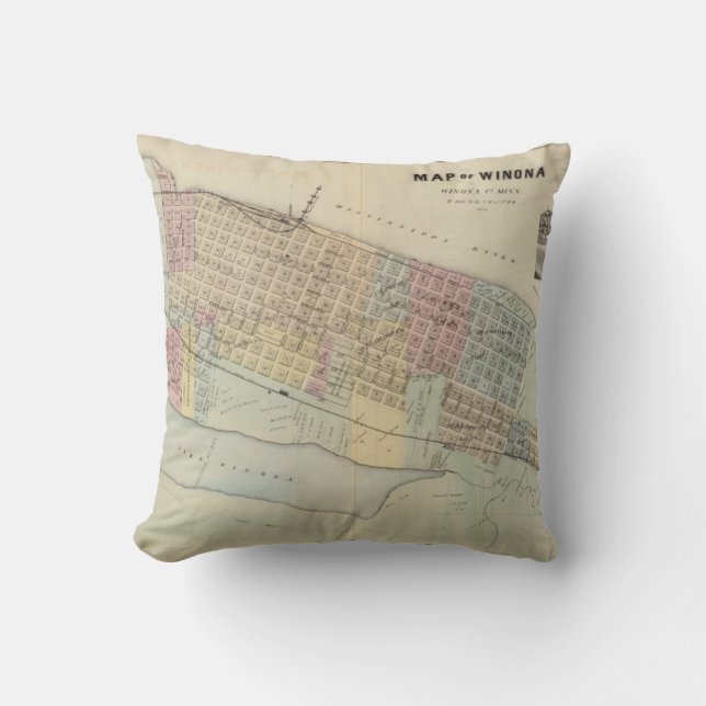 Map of Winona, Minnesota Throw Pillow (Front)