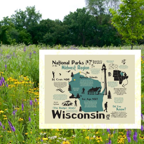Map of Wisconsin National Parks Postcard