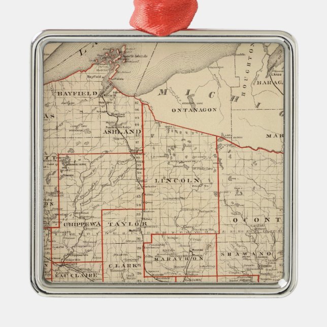 Map of Wisconsin, showing assembly districts Metal Ornament (Front)