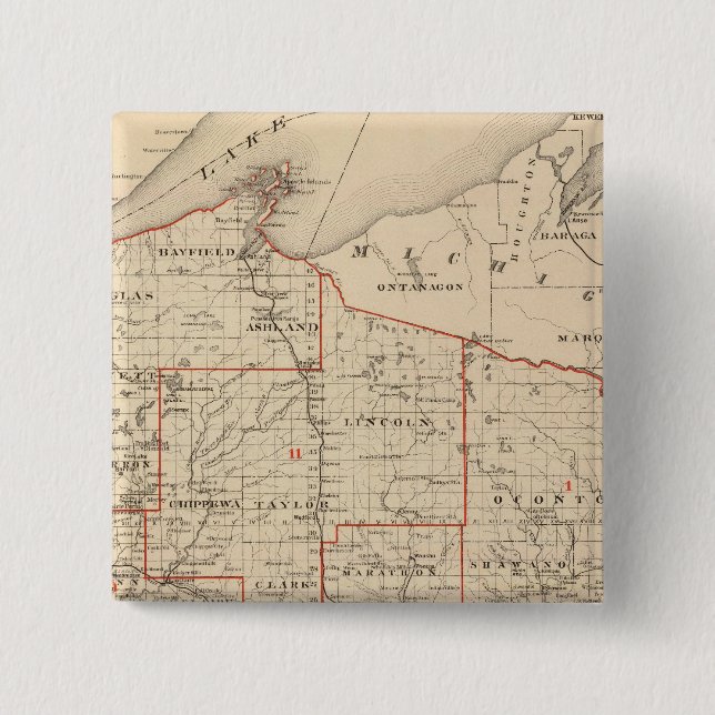 Map of Wisconsin showing senatorial districts Button (Front)