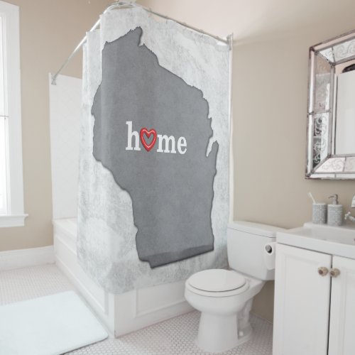 Map of WISCONSIN with HOME and HEART Shower Curtain