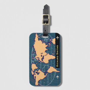 map-of-world air travel customized name luggage tag