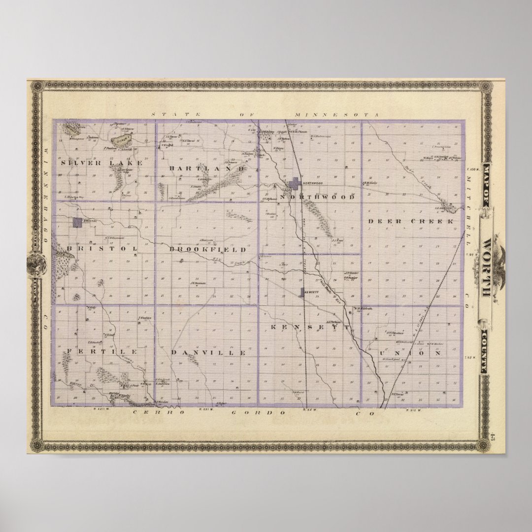 Map of Worth County, State of Iowa Poster | Zazzle