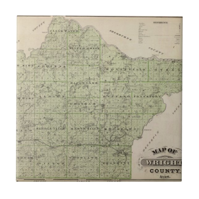 Map of Wright County, Minnesota Ceramic Tile (Front)