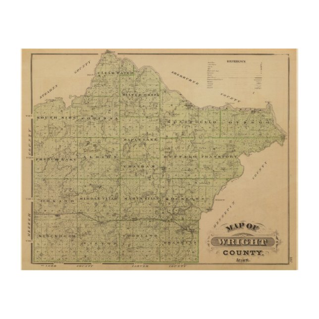 Map of Wright County, Minnesota Wood Wall Art (Front)