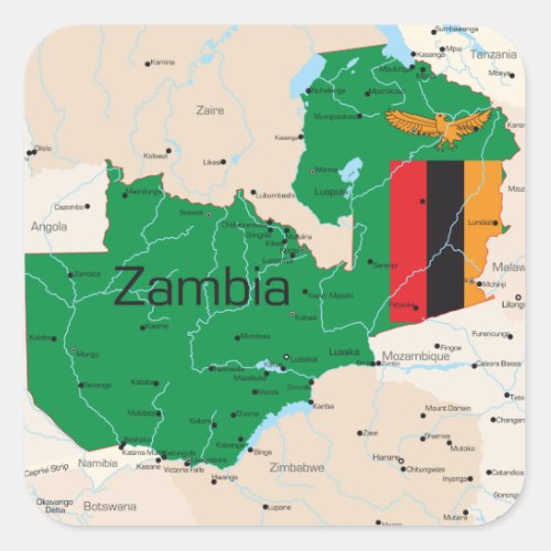 Map Of Zambia Square Sticker