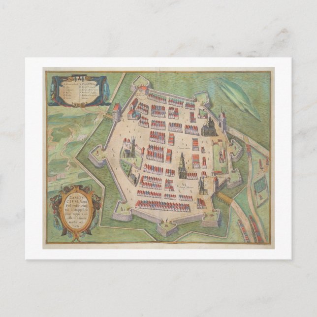 Map of Zamosc, from 'Civitates Orbis Terrarum' by Postcard (Front)