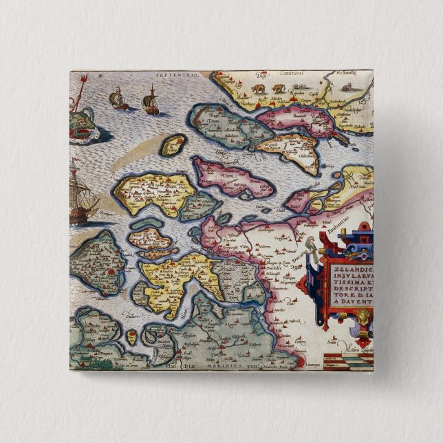 Map of Zeeland, c.1560 Pinback Button (Front)