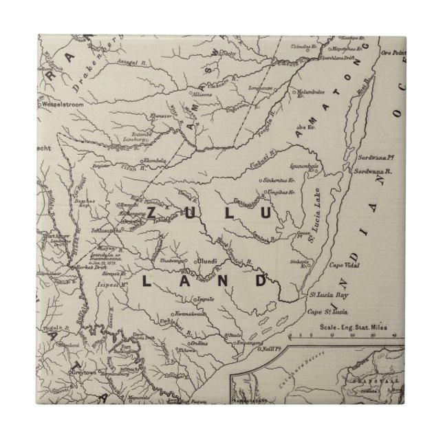 Map of Zululand with the Adjoining Frontiers Ceramic Tile (Front)
