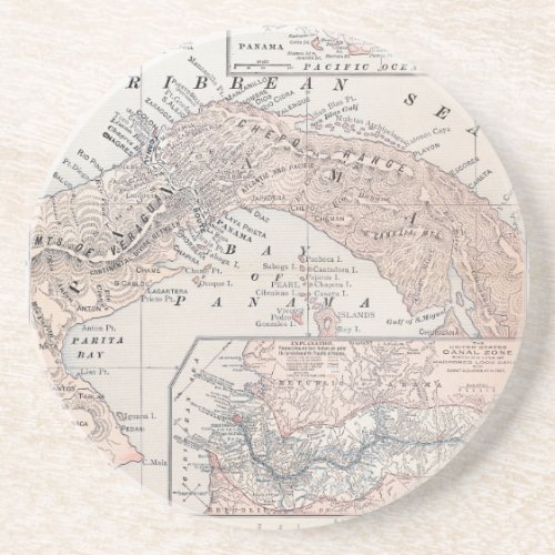 MAP PANAMA 1907 SANDSTONE COASTER