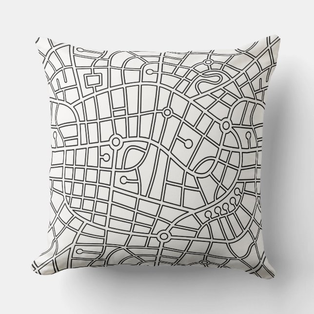 Map Pattern 030520 - Black Outline Throw Pillow (Front)