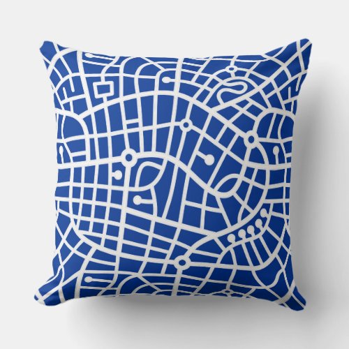 Map Pattern 030520 _ White on Navy Blue Throw Pillow