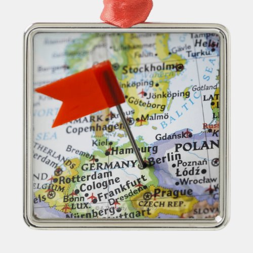 Map pin placed in Berlin Germany on map Metal Ornament