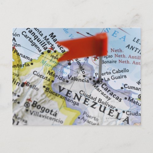 Map pin placed in Caracas Venezuela on map Postcard