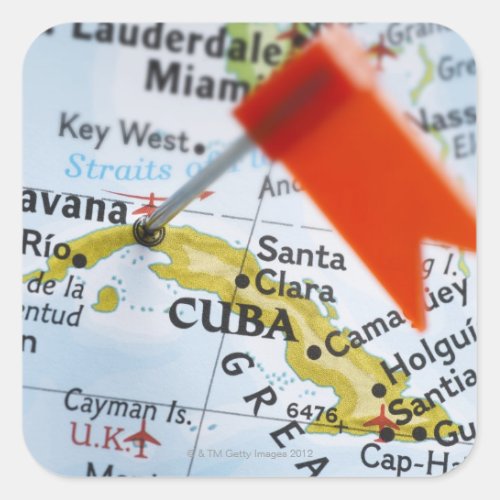 Map pin placed in Havana Cuba on map close_up Square Sticker