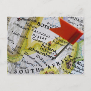 Map pin placed in Johannesburg, South Africa on Postcard