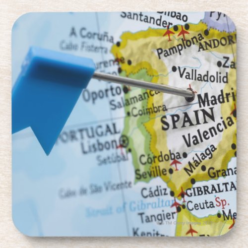 Map pin placed in Madrid Spain on map close_up Coaster