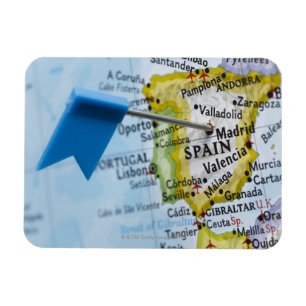 Map pin placed in Madrid, Spain on map, close-up Magnet