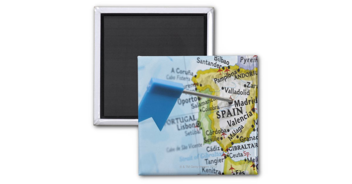 Map Pin Placed In Madrid Spain On Map Close Up Magnet Zazzle Com