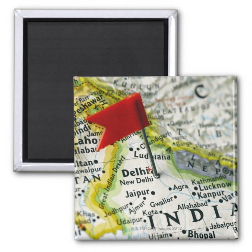 Map pin placed in New Delhi India on map Magnet