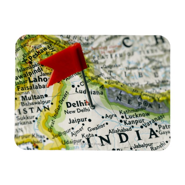 Map pin placed in New Delhi, India on map, Magnet (Horizontal)