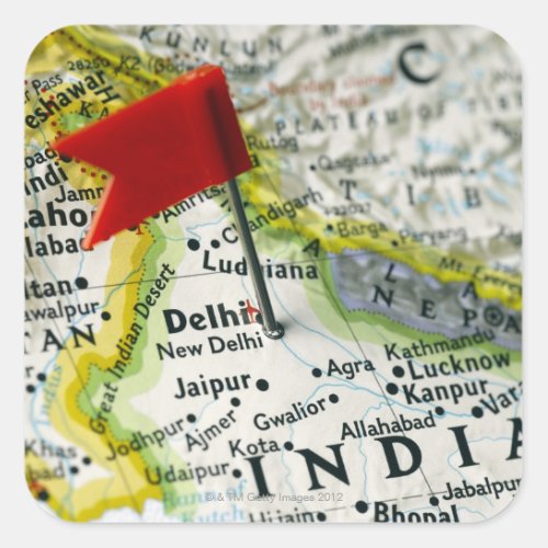 Map pin placed in New Delhi India on map Square Sticker