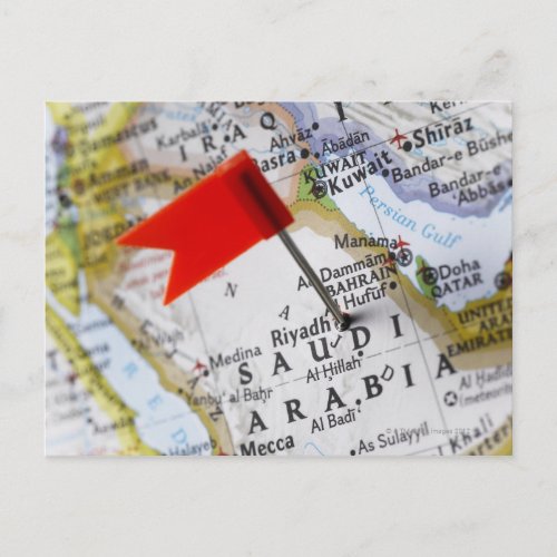 Map pin placed in Riyadh Saudi Arabia on map Postcard