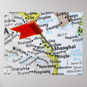 Map pin placed in Shanghai, China on map, Poster