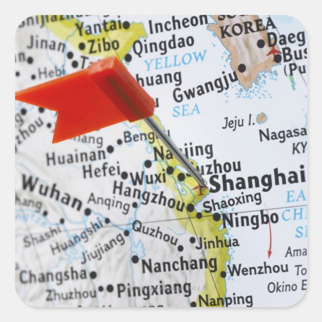 Map pin placed in Shanghai, China on map, Square Sticker (Front)