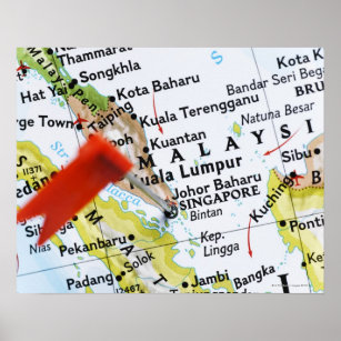 Map pin placed in Singapore on map, close-up Poster