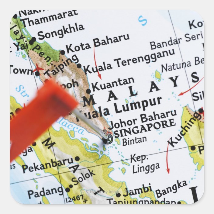 Map Pin Placed In Singapore On Map Close Up Square Sticker Zazzle Com
