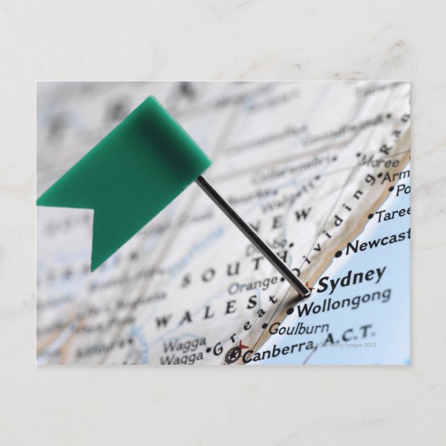 Map pin placed in Sydney, Australia on map, Postcard (Front)