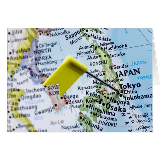 Map pin placed in Tokyo, Japan on map, close-up (Front Horizontal)