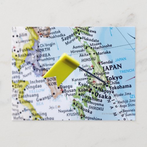 Map pin placed in Tokyo Japan on map close_up Postcard