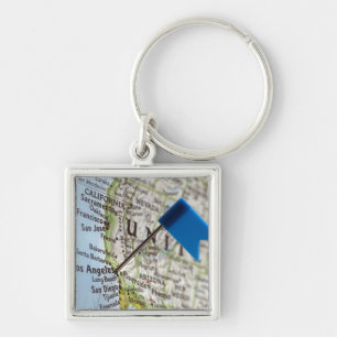 Map pin placed on Los Angeles, California on Keychain