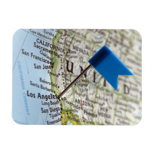 Map pin placed on Los Angeles, California on Magnet