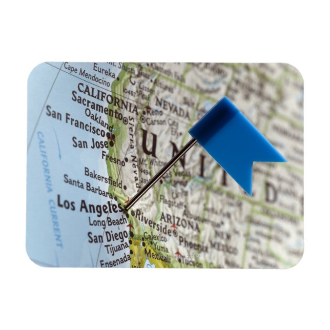 Map pin placed on Los Angeles, California on Magnet (Horizontal)