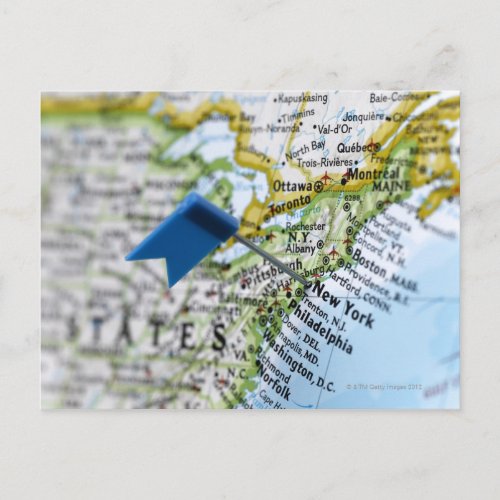 Map pin placed on New York City on map close_up Postcard