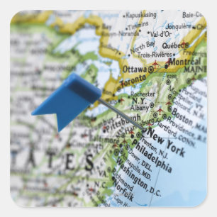 Map pin placed on New York City on map, close-up Square Sticker