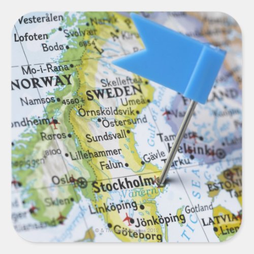 Map pin placed on Stockholm Sweden on map Square Sticker
