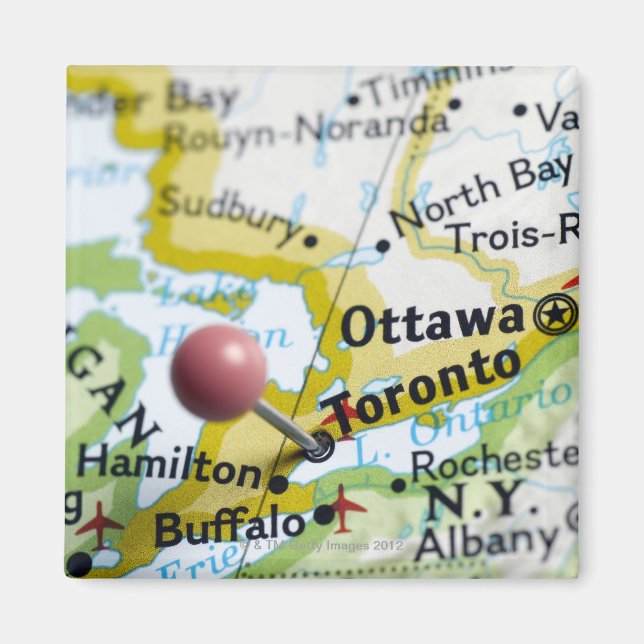 Map pin placed on Toronto, Canada on map, Magnet (Front)