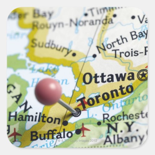 Map pin placed on Toronto Canada on map Square Sticker
