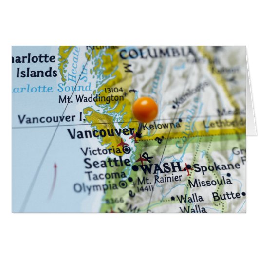 Map pin placed on Vancouver, Canada on map, Cards (Front Horizontal)