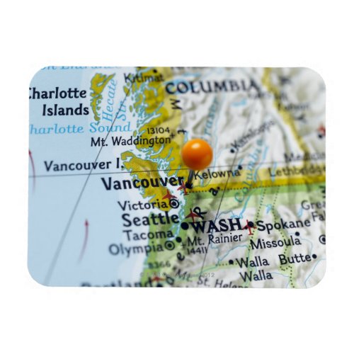 Map pin placed on Vancouver Canada on map Magnet