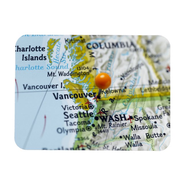 Map pin placed on Vancouver, Canada on map, Magnet (Horizontal)